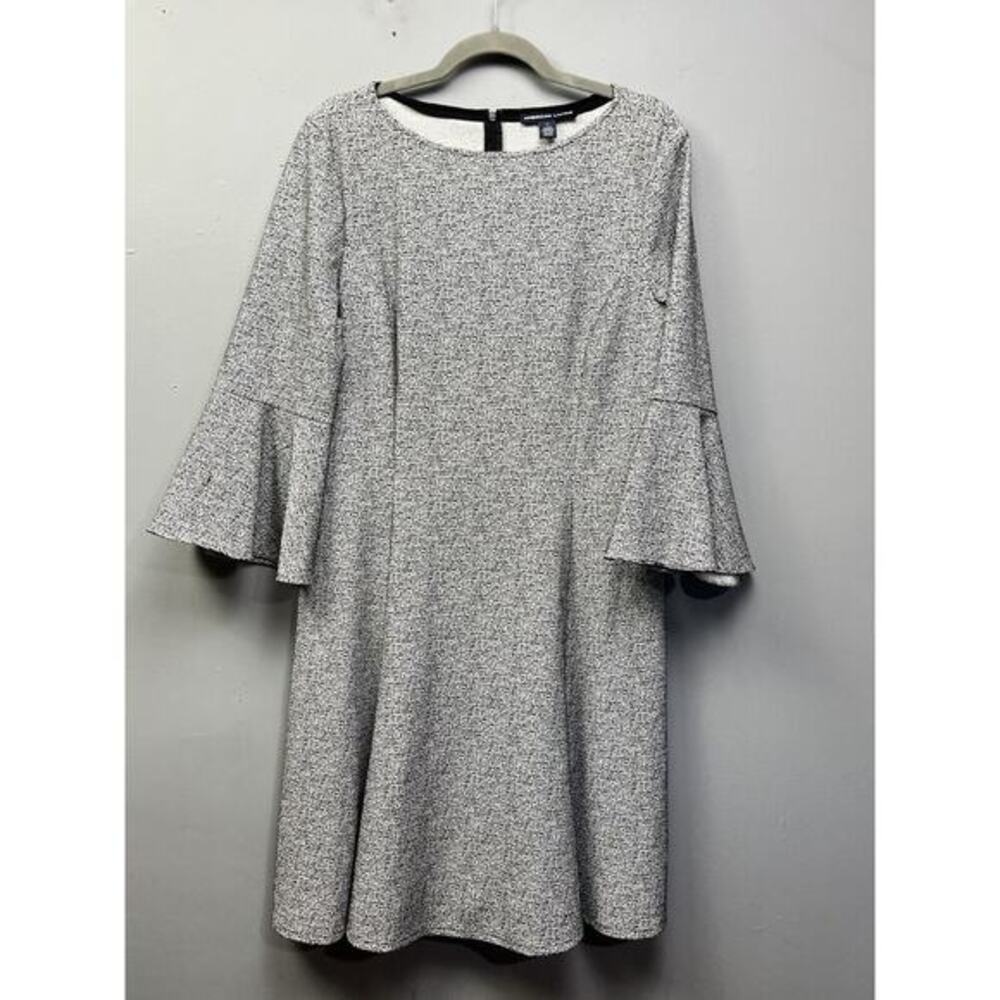 American Living Dress Womens 14 Tweed Bell-sleeve Midi‎ Gray Sheath Academia